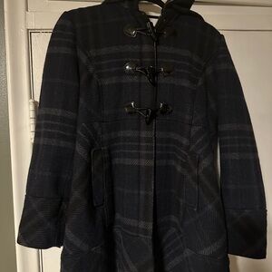 Women's Guess Blue Plaid Toggle Wool Blend XL Coat